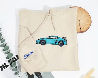 Camisa bordada de coche personalizada, sudadera con capucha para amantes de los coches, sudadera con capucha de coche de carreras personalizada, regalo para él, sudadera bordada de coche, regalo para papá, regalo para BF