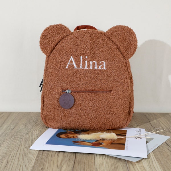 Sac à dos ours en peluche pour tout-petits, sac à dos de voyage personnalisé, sac à dos monogrammé pour enfants d'âge préscolaire, cadeau enfant pour bébé, sac prénom personnalisé