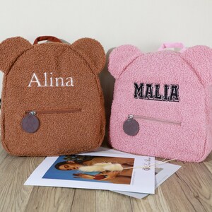 Teddybär-Kleinkind-Rucksack, kundenspezifischer Reise-Rucksack, mit Monogramm Vorschul-Kinderrucksack, Kindergeschenk für Kindbaby, personalisierte Namenstasche Bild 2