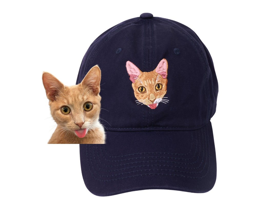 Cat Embroidered Baseball Cap - Adjustable Dad Hat In Navy Cotton, Unisex Design