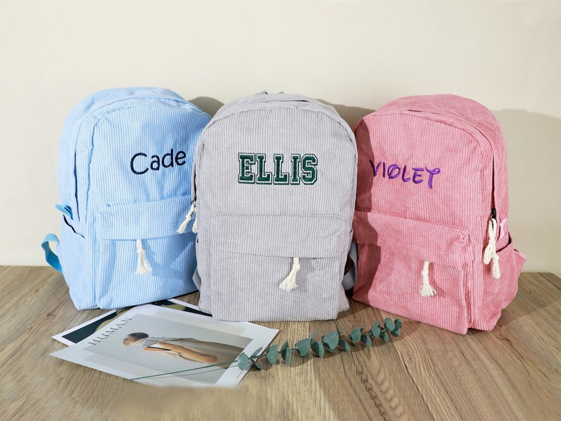 Personalized embroidered backpack, kids backpack personalized, custom name backpack, embroidered backpack adult, Corduroy Backpack kids image 1