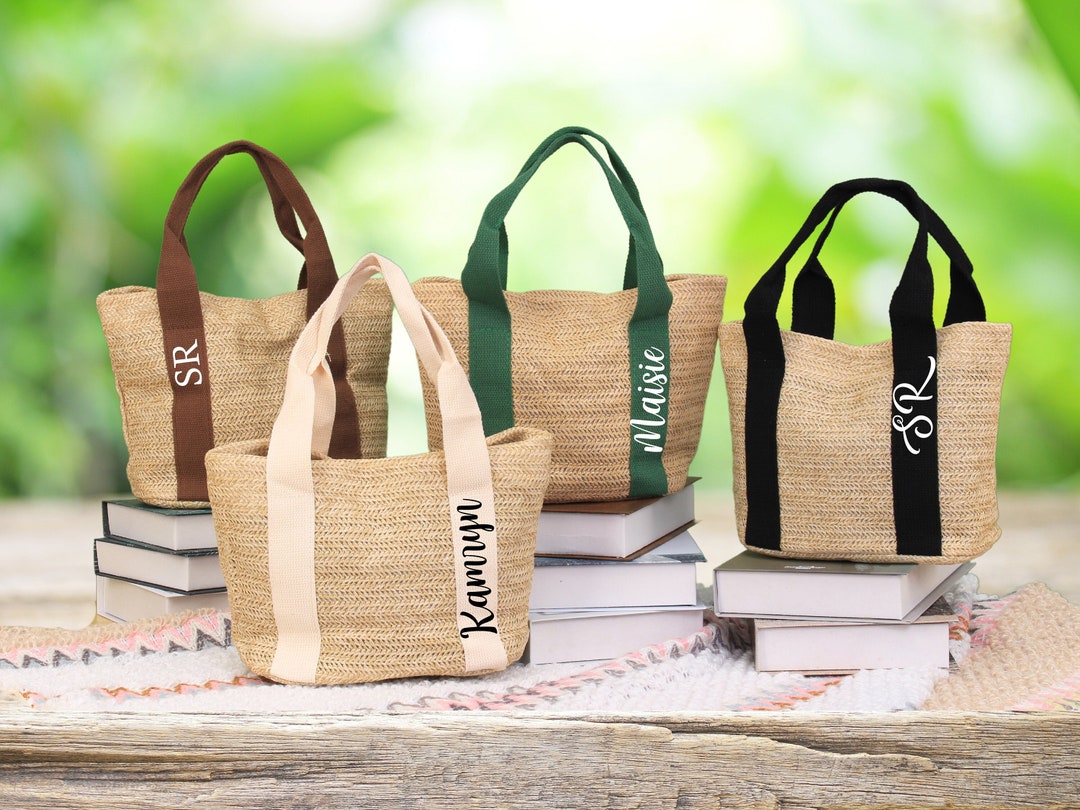 Personalized Straw Bag Custom Beach Bag Burlap Tote Bag Bridesmaid Bags ...