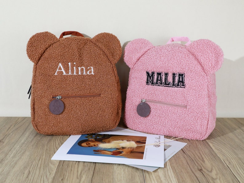 Sac à dos personnalisé pour tout-petit avec ours en peluche, sac à dos avec nom personnalisé, sac personnalisé, sac à dos brodé pour enfants, sac à dos avec nom personnalisé image 1