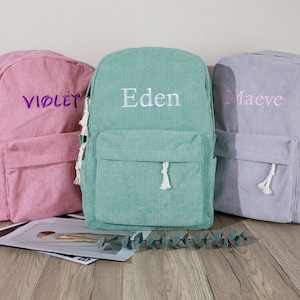 Personalisierter bestickter Rucksack, Kinderrucksack personalisiert, individueller Namensrucksack, bestickter Rucksack für Erwachsene, Cordrucksack für Kinder Bild 4