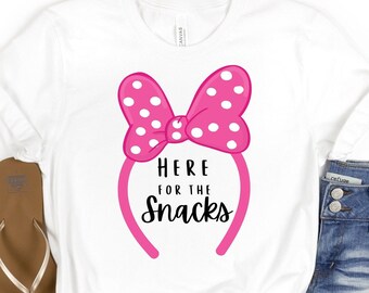 Here for the snacks shirt, Disney shirt, Minnie Mouse shirt, Disney matching, Disney World shirt, Disneyland shirt, Disney vacation shirt