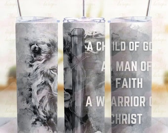 A Man of Faith Christian 20oz skinny tumbler DIGITAL wrap.