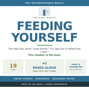 Könnte beinhalten: Ein digitales Dokument mit dem Titel The Insurmountable Basics: The Body Basics Feeding Yourself. Es umfasst 19 Seiten, enthält eine Vorlesefunktion und ist für den Druck sowie Goodnotes als PDF formatiert. Es behandelt Einstiegspunkte und Wiederherstellungspfade.