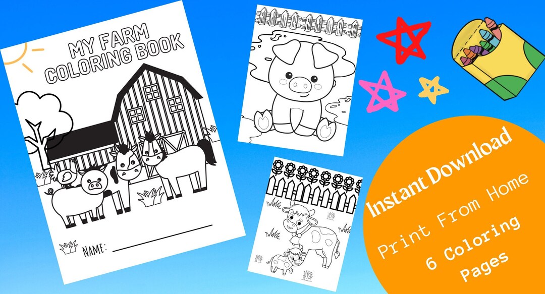 Farm Animal Printable Coloring Book for Kids, Instant Download ...