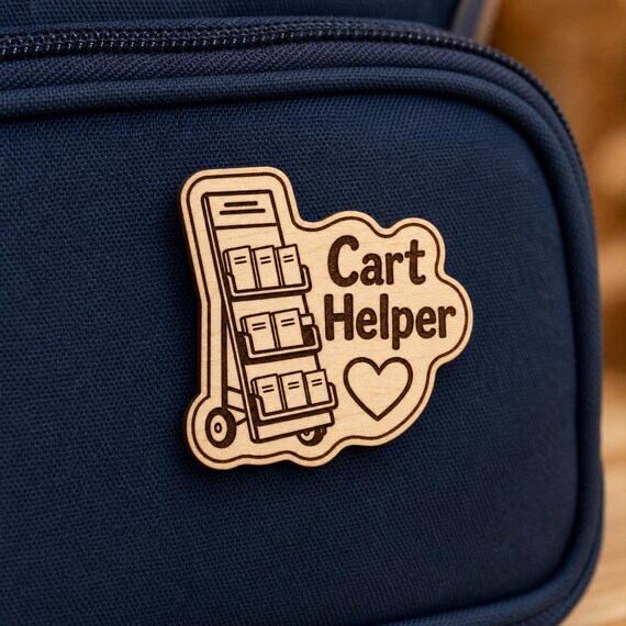 Little Wheels Cart Helper Engraved Birch Reward Badge, JW Kids Ministry Gift, Lapel Pin Magnet or Keychain
