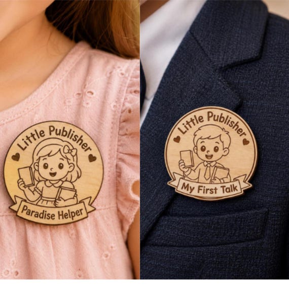 Personalized Little Publisher Wood Pin (boy or girl), Custom Achievement Badge, My First Talk (Magnet or Keychain)