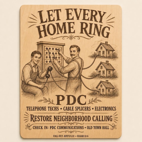 Paradise Design Construction Telephone Exchange 0.236 in Birch Engraved Sign, Paradise Reconstruction Wall Decor