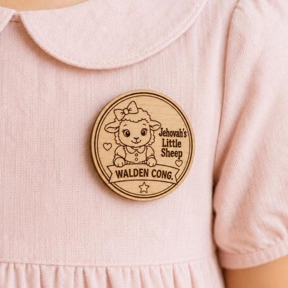 Personalized Jehovah’s Little Sheep Wood Badge Pin, Boy or Girl Lamb JW Name Pin, Lapel Pin Magnet or Keychain, shown in another listing view highlighting visible design details.