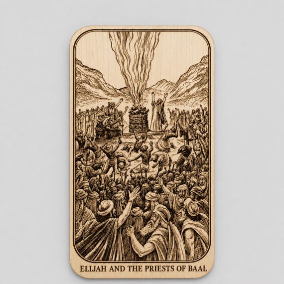 Photo-Drama of Creation Slide – Elijah and the Priests of Baal – Birch Plaque