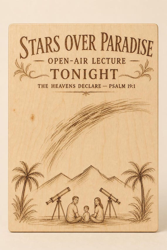Stars Over Paradise 0.236 in Birch Engraved Sign, JW Paradise Wall Decor and Gift