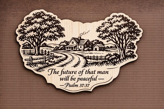 Psalm 37:37 Wood Scripture Plaque, Peaceful Farmhouse Wall Decor, Birch Bible Verse Sign, shown in an additional close-up listing view with visible shape and details.