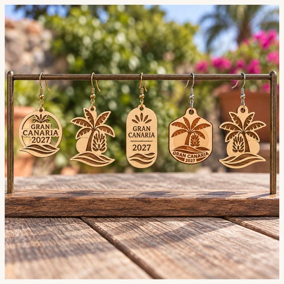 Gran Canaria 2027 International Convention Birch Earrings, Engraved City Design Jewelry