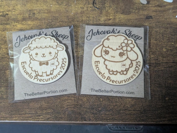 Personalized JW Sheep Pin, Theocratic Wood Gift Magnet or Keychain for Pioneer and Elder School, shown in listing image 4 with additional visible details or options.