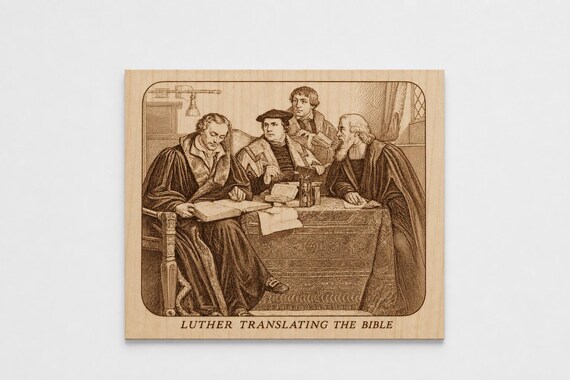 Photo-Drama of Creation Slide – Luther Translating the Bible – Birch Plaque
