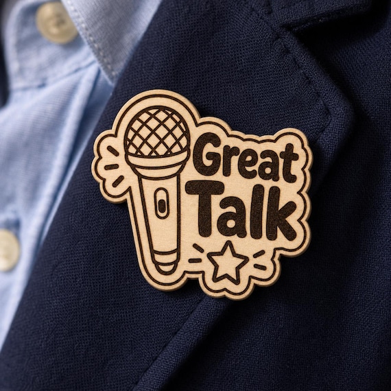 Little Speaker Great Talk Engraved Birch Reward Badge, JW Kids Meeting Gift, Lapel Pin Magnet or Keychain