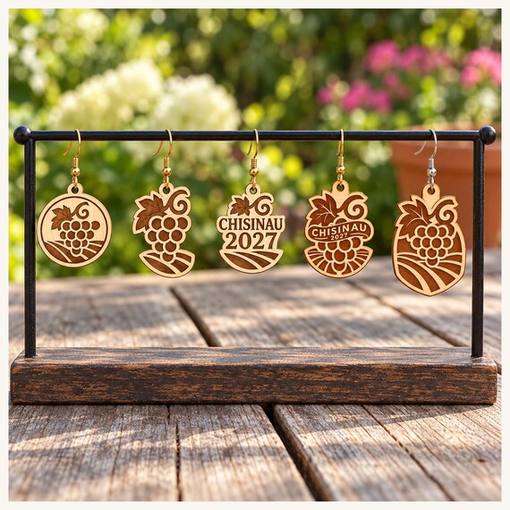 Chișinău 2027 International Convention Birch Earrings, Engraved City Design Jewelry