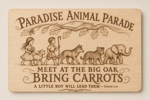Paradise Animal Parade 0.236 in Birch Engraved Sign, JW Paradise Wall Decor and Gift
