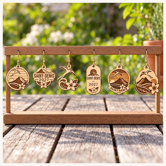 Saint-Denis 2027 International Convention Birch Earrings, Engraved City Design Jewelry