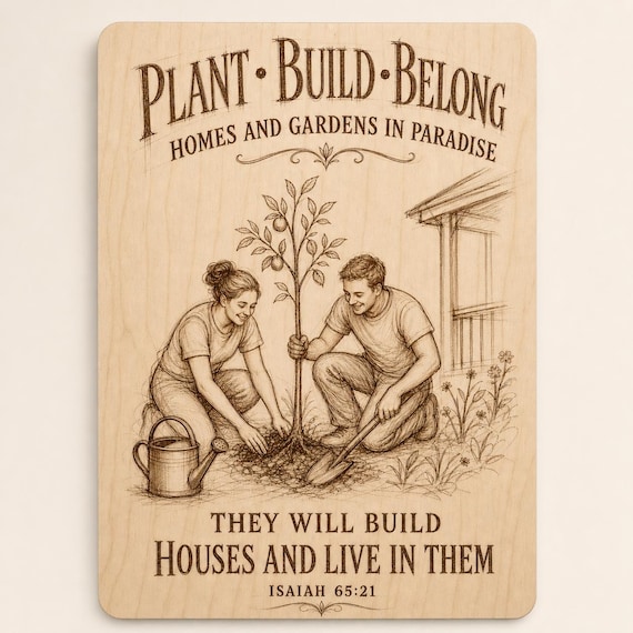 Plant Build Belong 0.236 in Birch Engraved Sign, JW Paradise Wall Decor and Gift