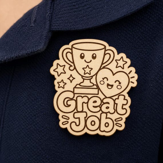 Shining Effort Great Job Engraved Birch Reward Badge, JW Kids Encouragement Gift, Lapel Pin Magnet or Keychain