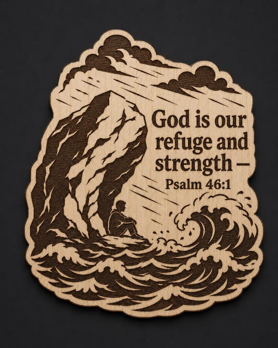 Psalm 46:1 Refuge Wood Plaque – Birch Scripture Wall Decor