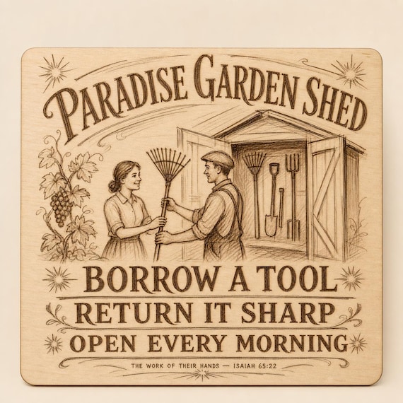 Paradise Garden Shed 0.236 in Birch Engraved Sign, JW Paradise Wall Decor and Gift