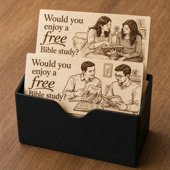 Open Page Bible Study Contact Cards displayed close up in a matte black notched card case.