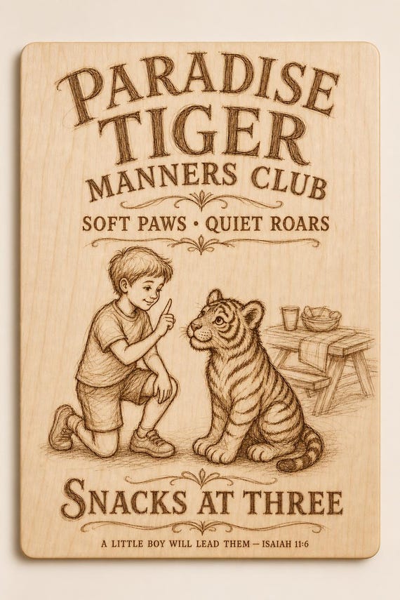 Paradise Tiger Manners Club 0.236 in Birch Engraved Sign, JW Paradise Wall Decor and Gift