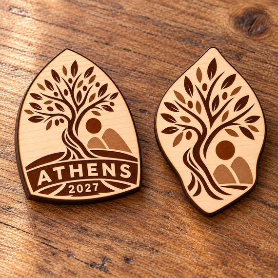 2027 International Convention Athens Engraved Birch Pin, Magnet or Keychain