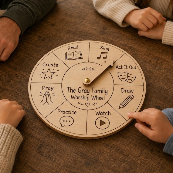 Personalized Birch Family Worship Spinner Wheel, Custom Family Night Game