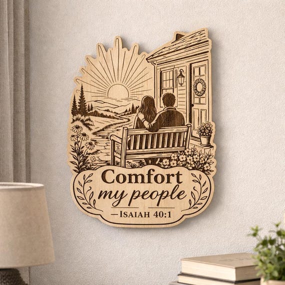 Isaiah 40:1 Wood Scripture Plaque, Comfort My People Bible Verse Sign, Birch Wall Decor, shown in an additional close-up listing view with visible shape and details.