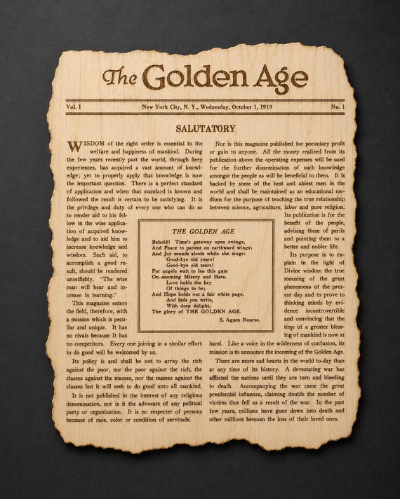 The Golden Age First Issue Engraved Birch Magazine Page Plaque
