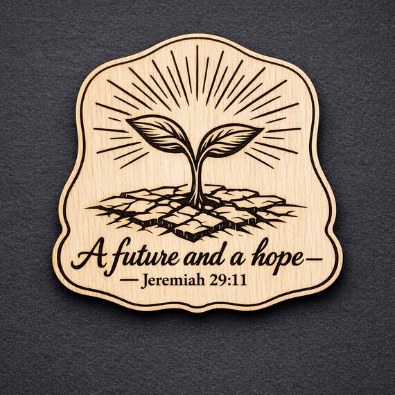 Jeremiah 29:11 Wood Scripture Plaque, Future and Hope Bible Verse Sign, Birch Wall Decor, shown in an additional close-up listing view with visible shape and details.