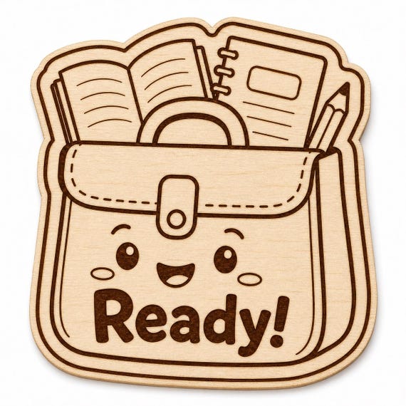 All Set Ready engraved birch reward badge with Ready! artwork shown close up on white.