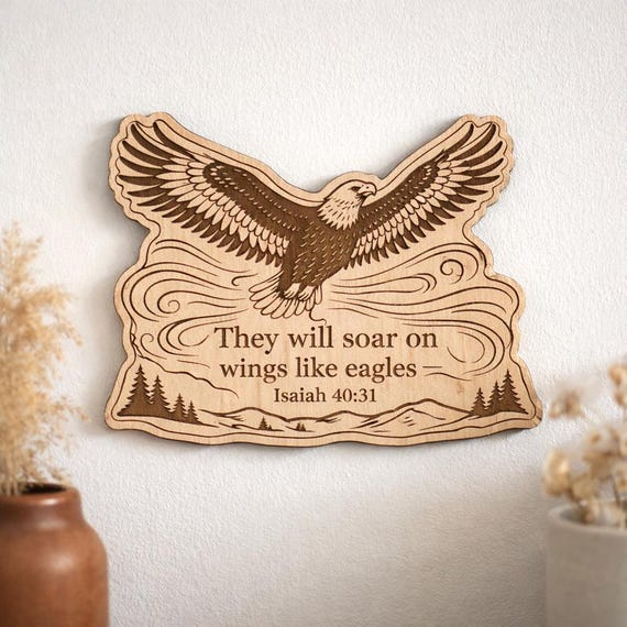 Isaiah 40:31 Wood Scripture Plaque, Eagle Wall Decor, Birch Bible Verse Sign