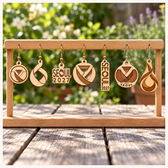Seoul 2027 International Convention Birch Earrings, Engraved City Design Jewelry