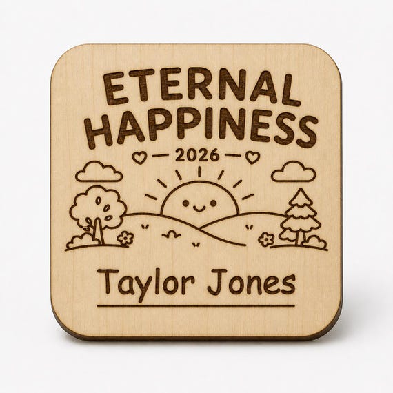 Personalized Kids 2026 Convention Badge, Eternal Happiness or Felices para siempre, 2 Inch Birch JW Name Tag
