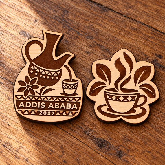 2027 International Convention Addis Ababa Engraved Birch Pin, Magnet or Keychain