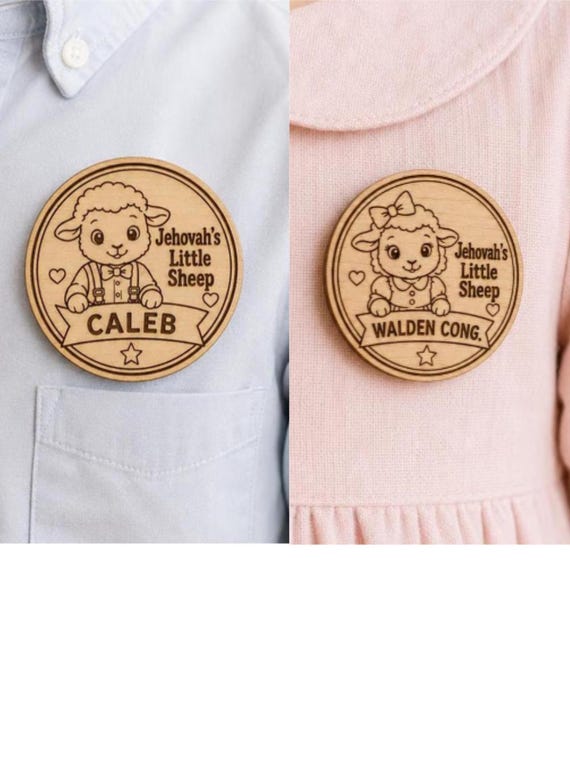 Personalized Jehovah’s Little Sheep Wood Badge Pin, Boy or Girl Lamb JW Name Pin, Lapel Pin Magnet or Keychain