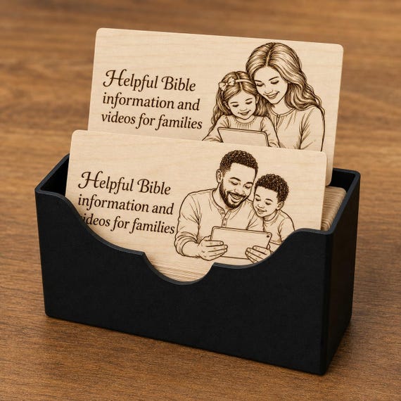 Kindred Light Family Contact Cards displayed close up in a matte black notched card case.