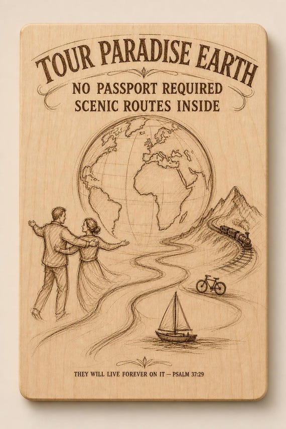 Tour Paradise Earth 0.236 in Birch Engraved Sign, JW Paradise Wall Decor and Gift