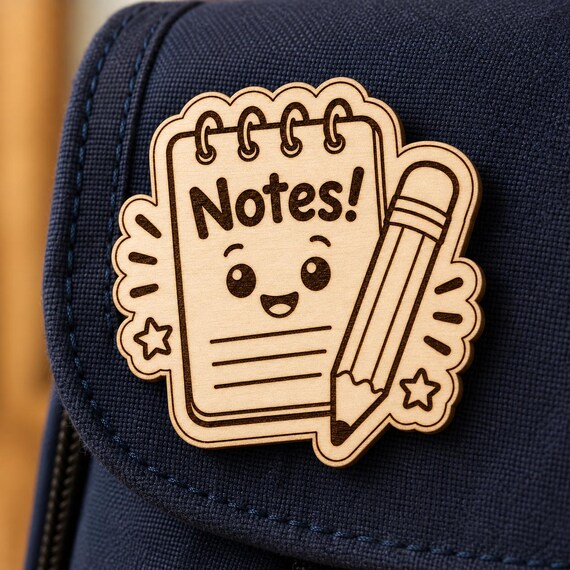 Little Note Taker Engraved Birch Reward Badge, JW Kids Meeting Gift, Lapel Pin Magnet or Keychain