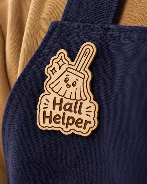 Helping Hands Hall Helper Engraved Birch Reward Badge, JW Kids Meeting Gift, Lapel Pin Magnet or Keychain