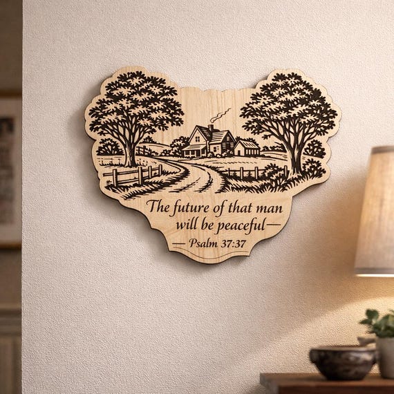 Psalm 37:37 Wood Scripture Plaque, Peaceful Farmhouse Wall Decor, Birch Bible Verse Sign