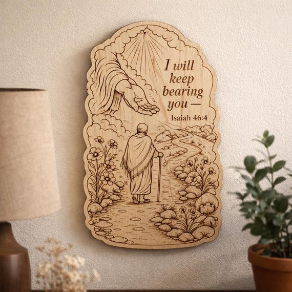 Isaiah 46:4 Wood Scripture Plaque, I Will Keep Bearing You Sign, Birch Wall Decor