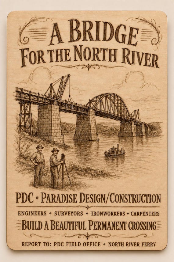 Paradise Design Construction North River Bridge 0.236 in Birch Engraved Sign, Paradise Reconstruction Wall Decor